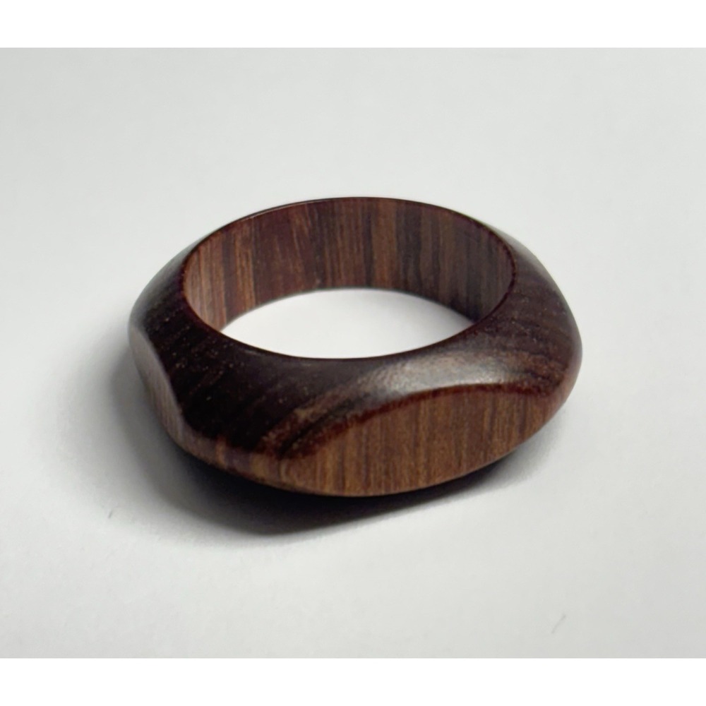 Vintage Wood Ring Size 7 Thin Modernist Brown Statement Band